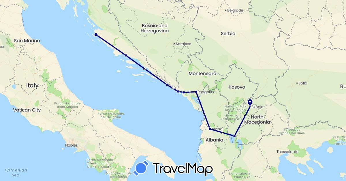 TravelMap itinerary: driving in Albania, Croatia, Montenegro, Macedonia (Europe)